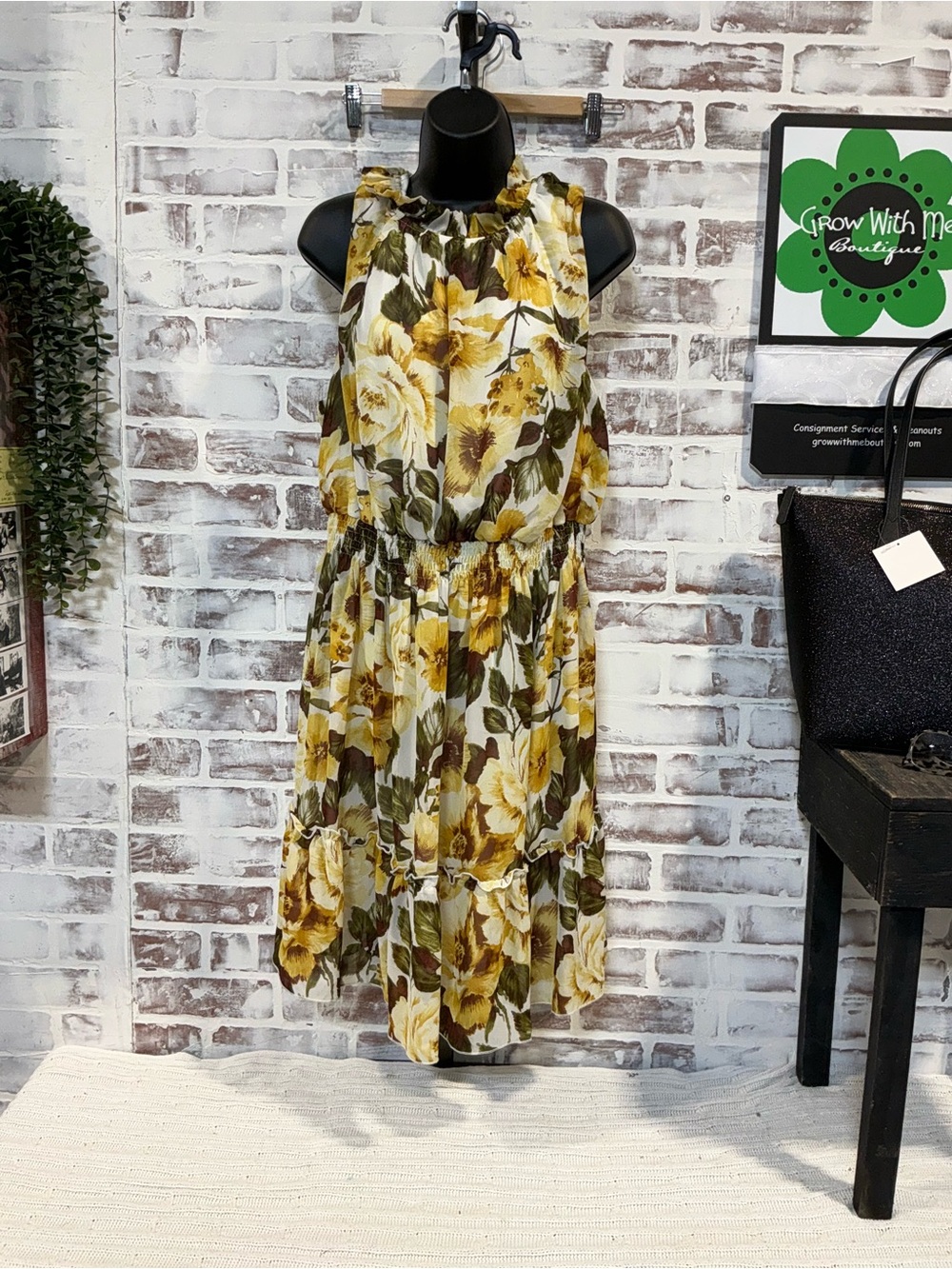 Sleeveless Floral Midi Dress in Mustard Yellow plus size 22W